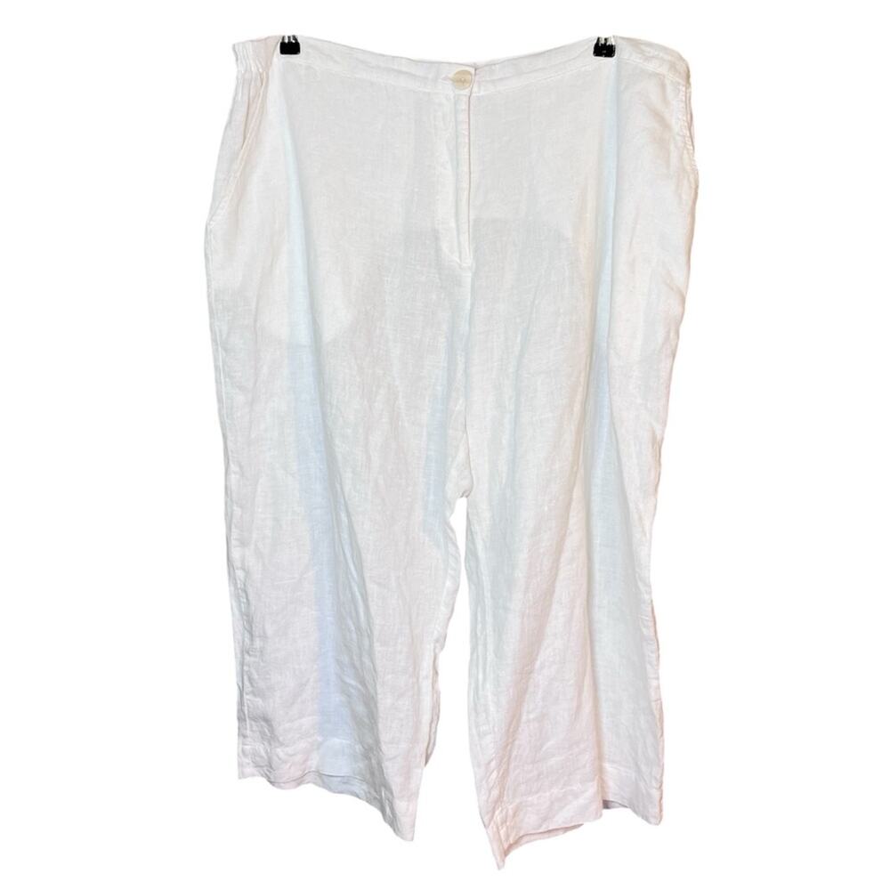 Flax Linen Tapered Cropped Elastic Waist Pants Coastal Beach White 1G (US 18/20)